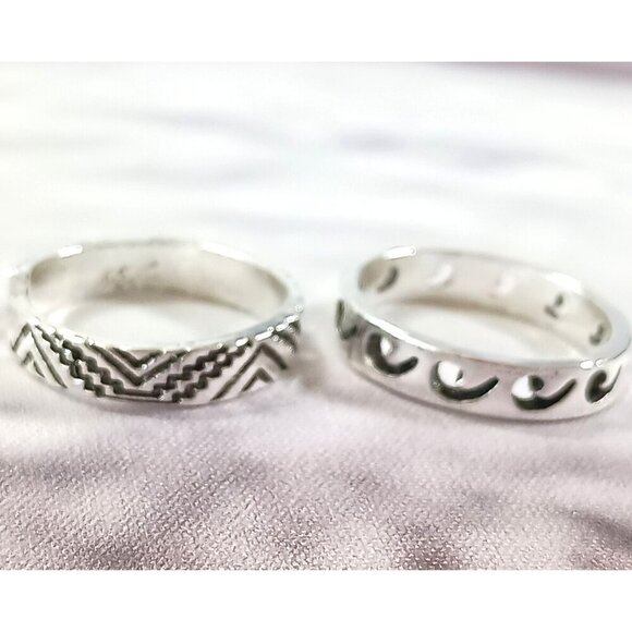 💍 Tribal Open Ring & Minimalist Wave Cut Ring Set – Stylish & Versatile! - Picture 3 of 5